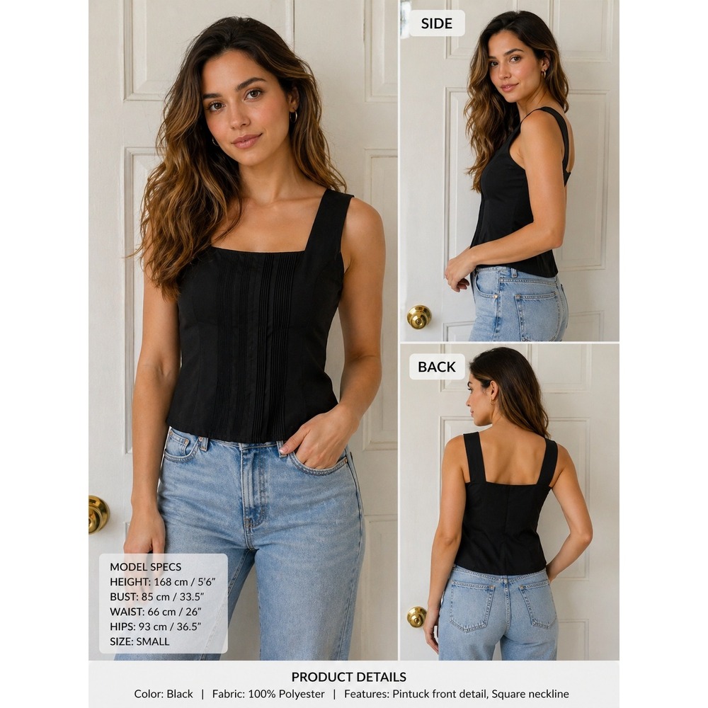 Yves St. Clair Pintuck Sleeveless Blouse Womens Small Black Minimalist Vintage